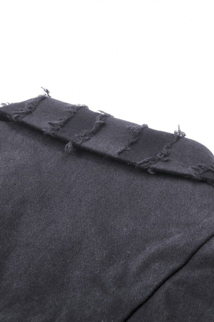 Black Peak Lapel Collar Long Sleeves Irregular Distressed Women's Gothic Punk Coat with Belt - Product - 15