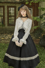 [The Oak Tree in the Wind] Square Collar Sleeveless Jacquard Embroidered Lace Classic Elegant Lolita Jsk Dress 2 Colors (Black, Green) - Product - 22
