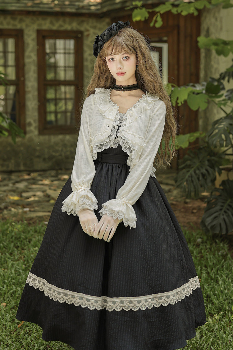 [The Oak Tree in the Wind] Square Collar Sleeveless Jacquard Embroidered Lace Classic Elegant Lolita Jsk Dress 2 Colors (Black, Green) - Product - 22