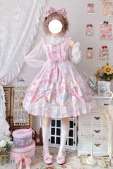 Pink Sleeveless High Waisted Rabbit Print Ruffle Bowknot Sweet Lolita Jsk Dress - Product - 5