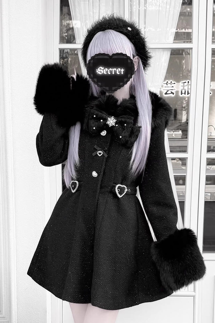 [Velvet Star Dream] Long Sleeves Bow Sweet Jirai Kei Japanese Overcoat 2 Colors - Product - 2