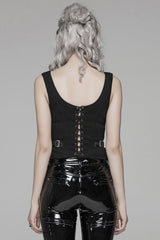 Steampunk Sleeveless Jacquard Print Metal Buckle Strap Metal Zipper Hollow Lace-Up Women's Vest 4 Colors - Product - 3