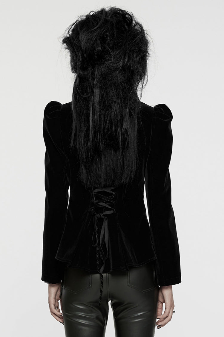 Black Stand Collar Long Sleeves Women's Gothic Swallowtail Coat - Product - 3