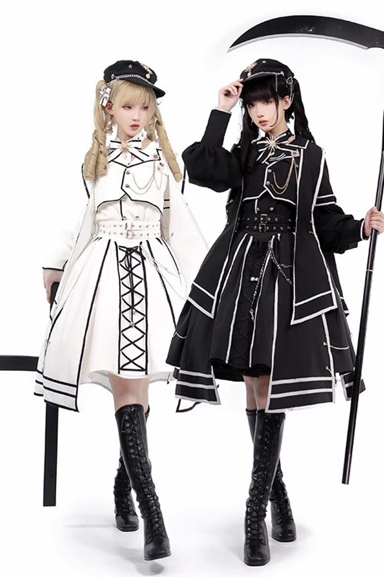 [Judgement Knight] Long Sleeves Print Bowknot Gothic Lolita Skirt Set 2 Colors - Black - 1