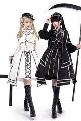 [Judgement Knight] Long Sleeves Print Bowknot Gothic Lolita Skirt Set 2 Colors - Black - 1