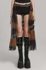 Ruffle Mesh Buckle Women's Steampunk Long Overskirt 3 Colors - Black/Coffee - 17
