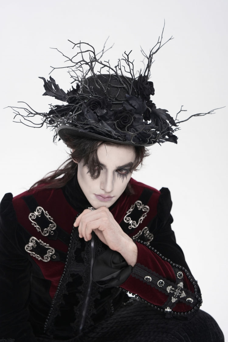 Black Men's Gothic Rose Leaf Branch Hat - Product - 6