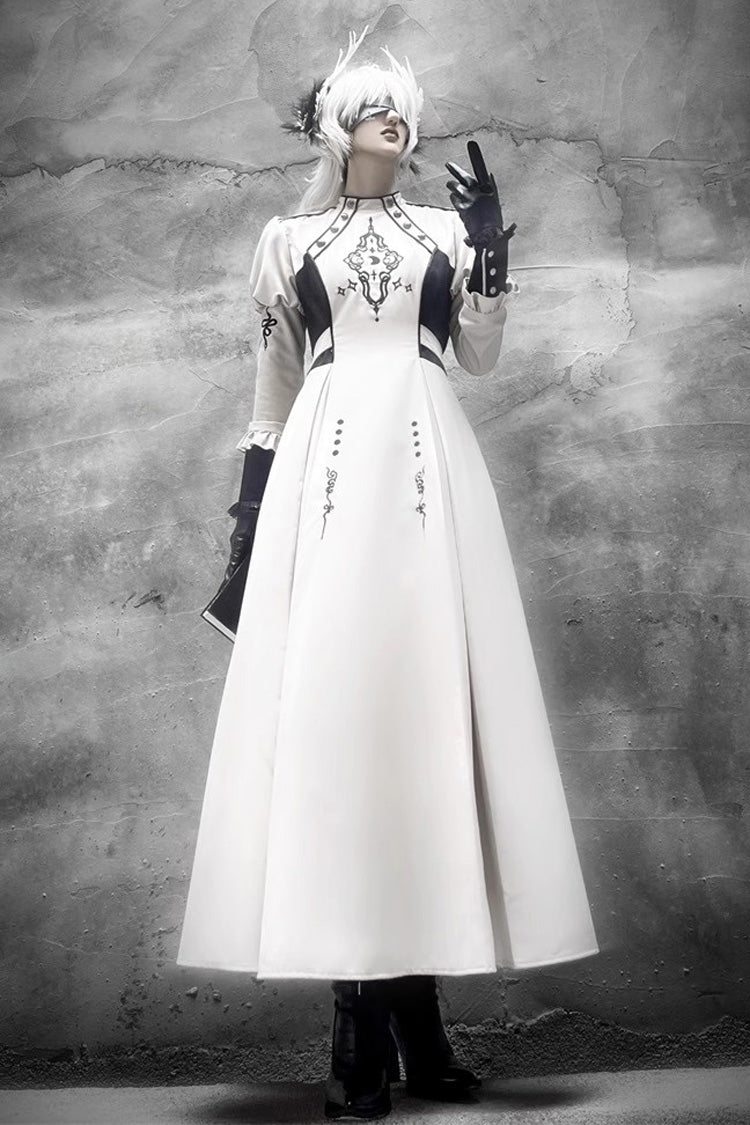 White Long Sleeves Moon Talisman Print Gothic Lolita Long Dress - Product - 5