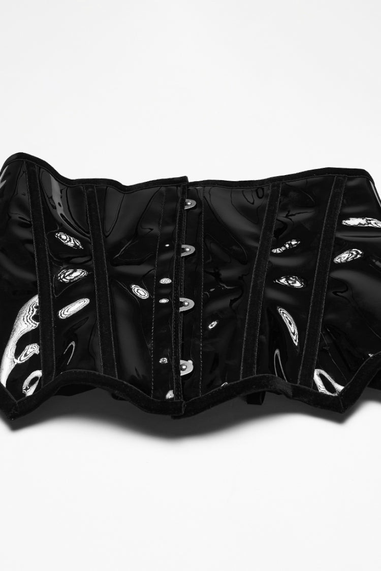Black Patent Leather Women's Gothic Underbust Corset - Product - 5