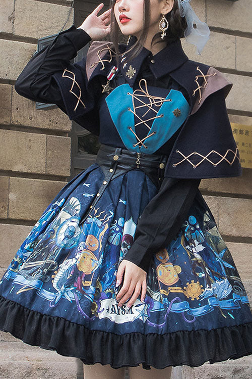 Dark Bule Sea of Abyss Japanese Style Ruffled Classic Lolita JSK Dress - Blue - 1
