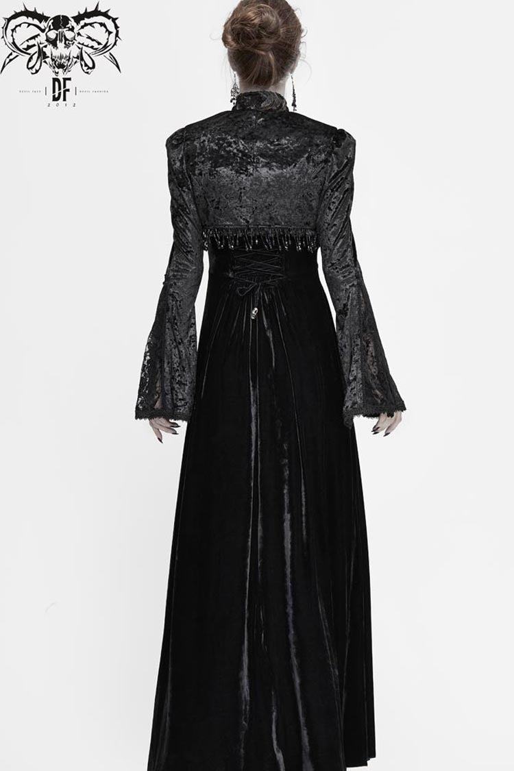 Black Lace Velvet Bubble Trumpet Sleeve Women's Gothic Small Shawl - Product - 12