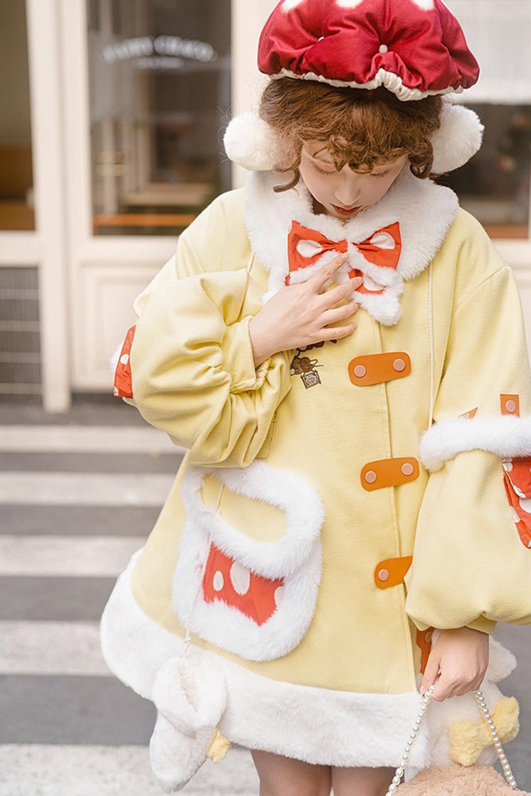 Yellow [Mushroom House] Long Sleeves Embroidery Bowknot Sweet Lolita Coat - Product - 5
