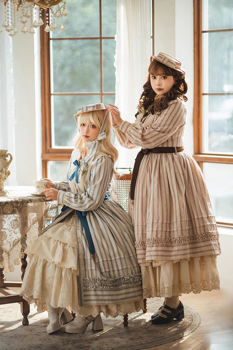 Forest Atlas Striped Print Long Sleeves Bowknot Sweet Lolita Dress 3 Colors - Product - 20