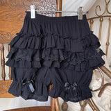 Lace Cotton Layered Lolita Pumpkin Pants 4 Colors - Black - 1