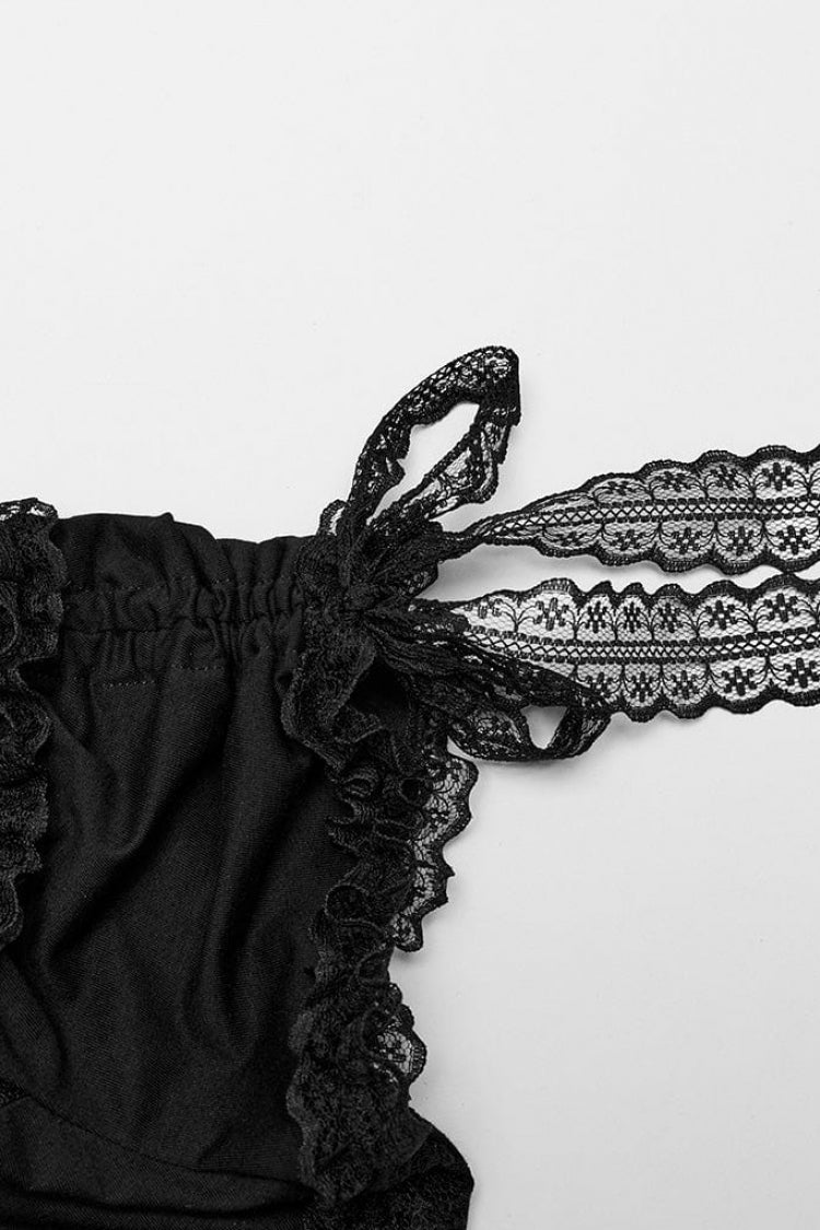 Black Off Shoulder Short Sleeves Hollow Bowknot Lace Women's Gothic Top - Product - 8