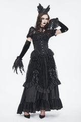 Black Embroidered Patchwork Lace Lace-Up Slim Fit Mesh Eyelet Women's Gothic Luxurious Royal Underbust Corset - Product - 4
