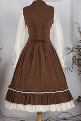 Multi-layer Striped Print Ruffle Sweet College Style Elegant Lolita Skirt 3 Colors - Product - 18