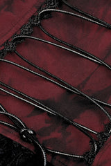Wine Red Off Shoulder Lace Lace-Up Zippered Women's Gothic Strapless Graduation Dress - Product - 17