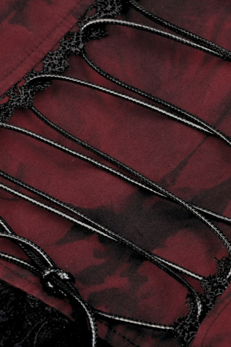 Wine Red Off Shoulder Lace Lace-Up Zippered Women's Gothic Strapless Graduation Dress - Product - 17