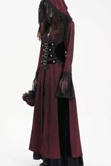 Red Buckle-up Tassels Women's Gothic Jacket with Hood - Product - 4