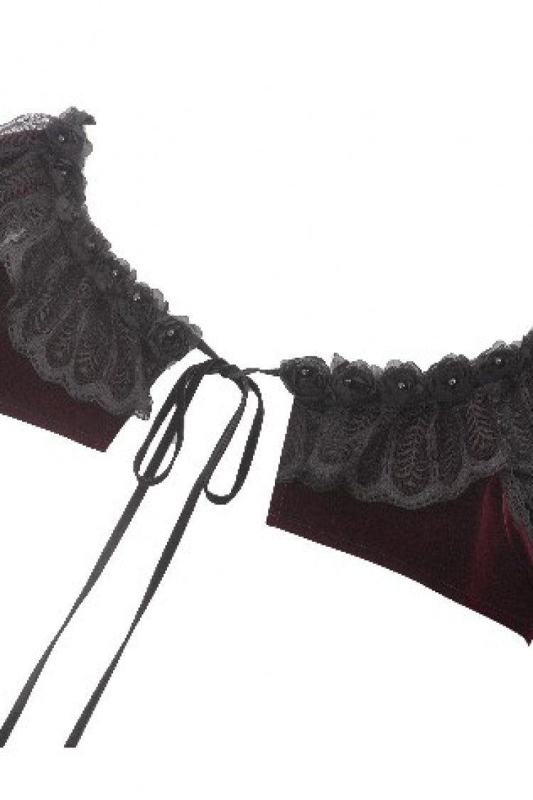 Black Ruffled Doll Collar Short Puff Sleeves Lace-Up Women's Gothic Princess Velvet Cape - Product - 13