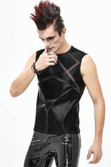 Black Shiny Knits Splice Armor Modeling Mesh Men's Punk Vest - Product - 2
