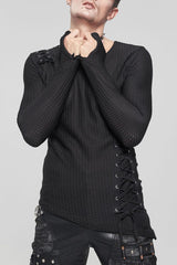 Black Gothic Asymmetry Drawstring Decoration Coarse Net Men's Shirt - Black - 1