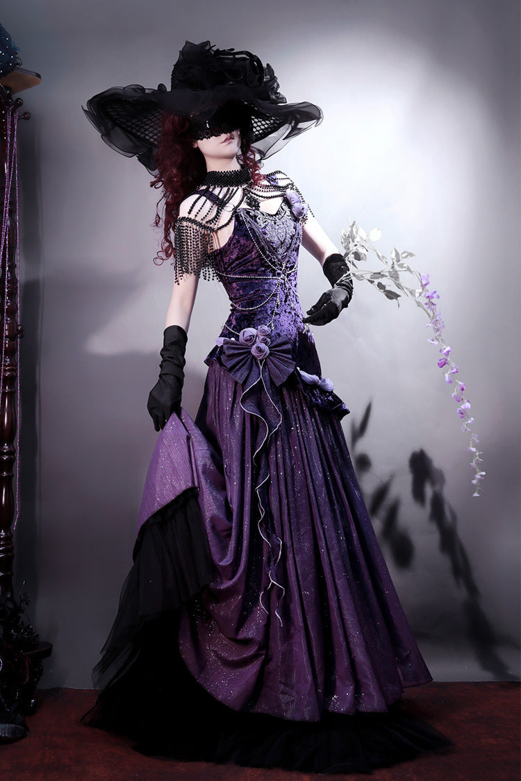 Purple [Madame Butterfly] Ruffle Bowknot Lace Sweet Elegant Gorgeous Lolita Jsk Dress - Product - 7