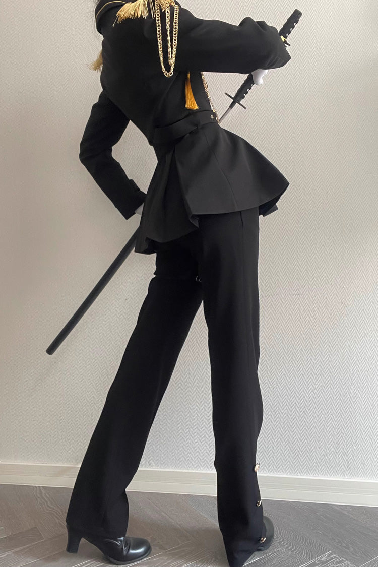 Black Lapel Collar Long Sleeves Ouji Military Prince Handsome Lolita Suit Coat - Product - 9