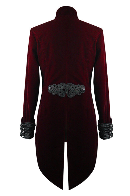 Wine Gothic Palace Embroidered Metal Rivets Dovetail Mens Coat - Product - 6