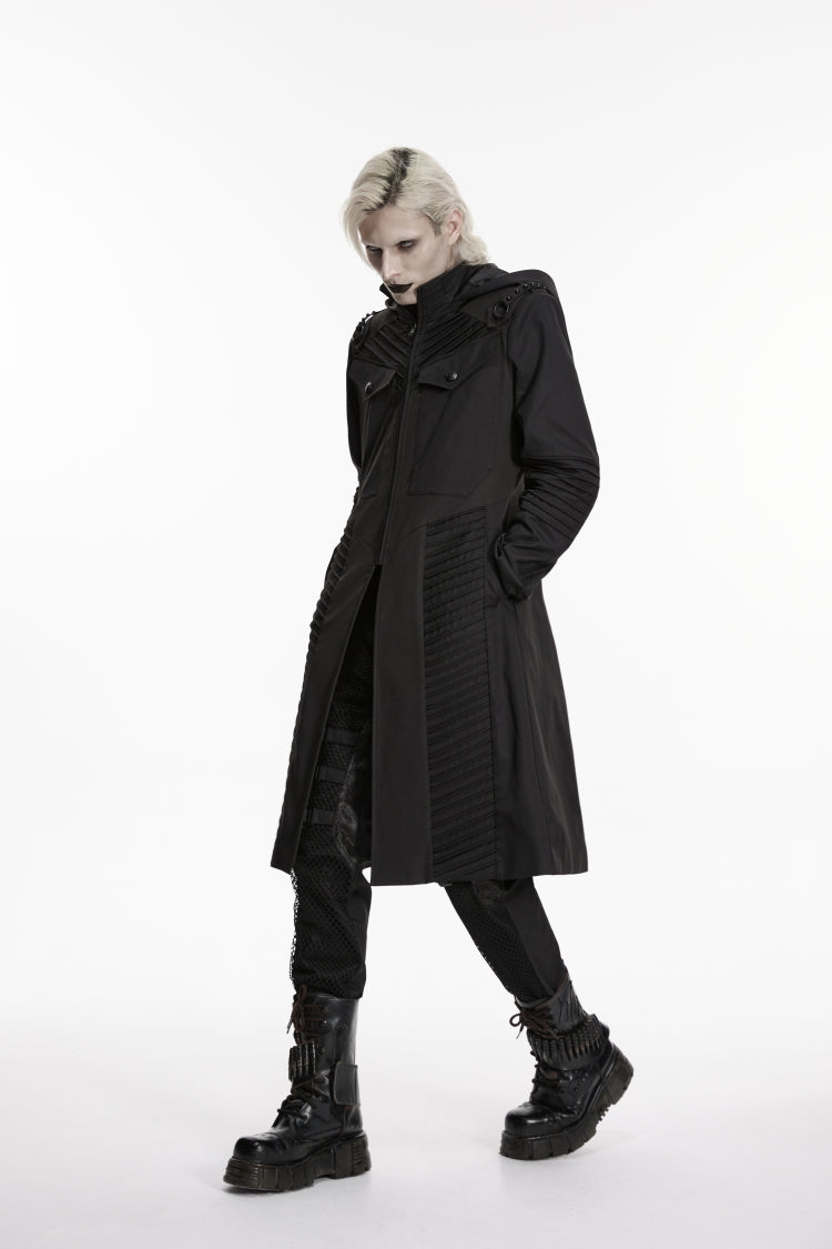 Black Stand Collar Long Sleeves Hooded Zippered Men's Punk Jacket - Product - 8