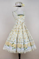 Yellow [Lemon Chicken] Print Ruffle Bowknot Lace Sweet Lolita Jsk Long Dress - Product - 6
