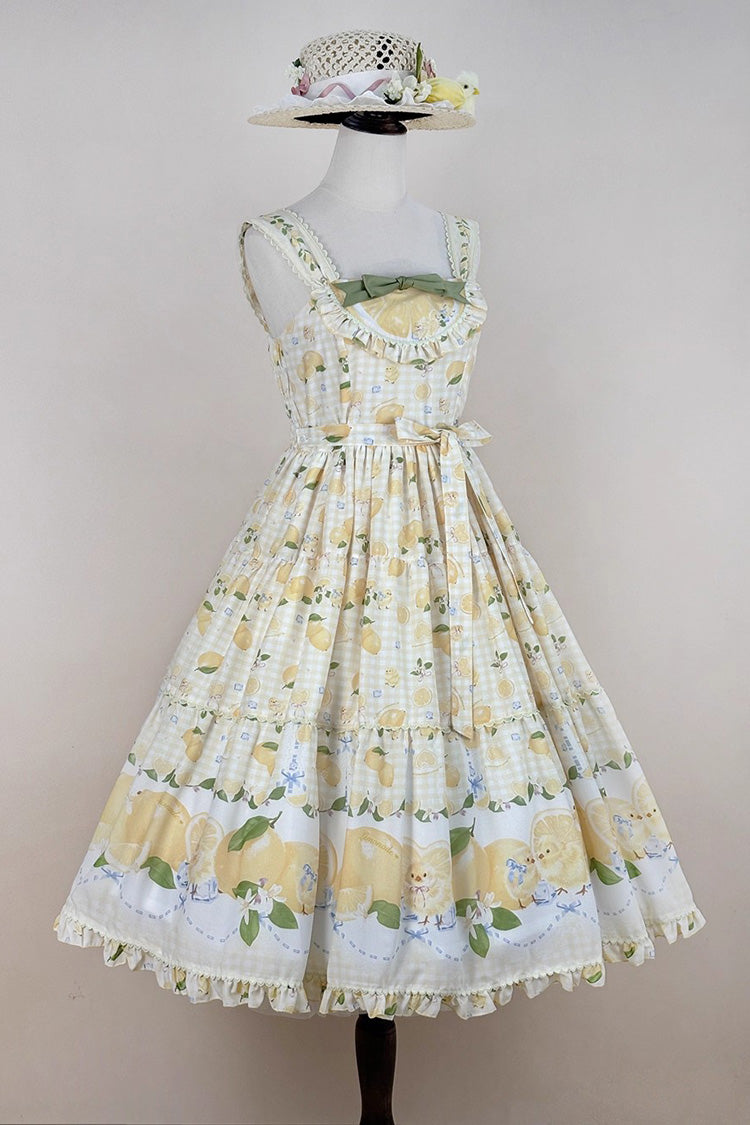 Yellow [Lemon Chicken] Print Ruffle Bowknot Lace Sweet Lolita Jsk Long Dress - Product - 6