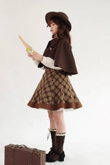 Brown [Broken Pocket Watch] Sleeveless Printed Classic Lolita Bust-Support Jsk Dress - Product - 16