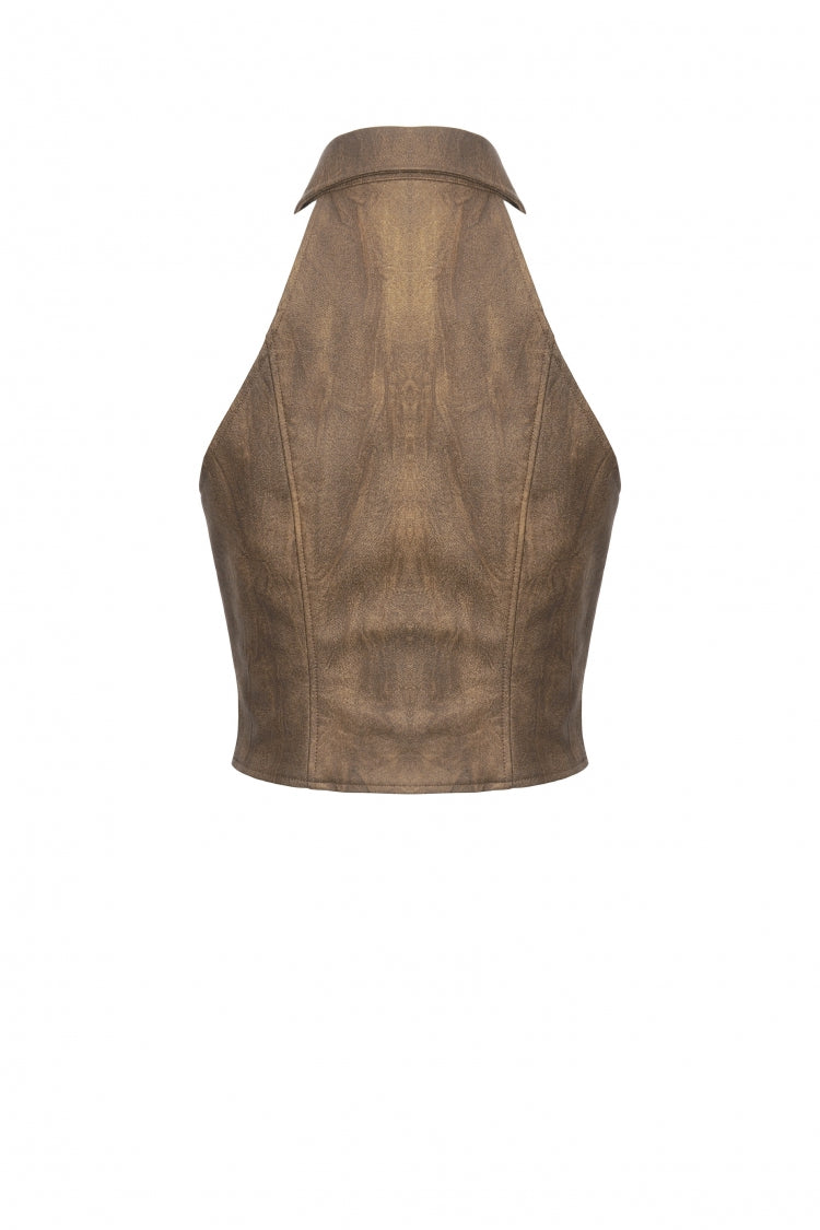 Brown Point Lapel Collar Sleeveless Women's Steampunk Utility Vest with Cargo Pockets - Product - 15