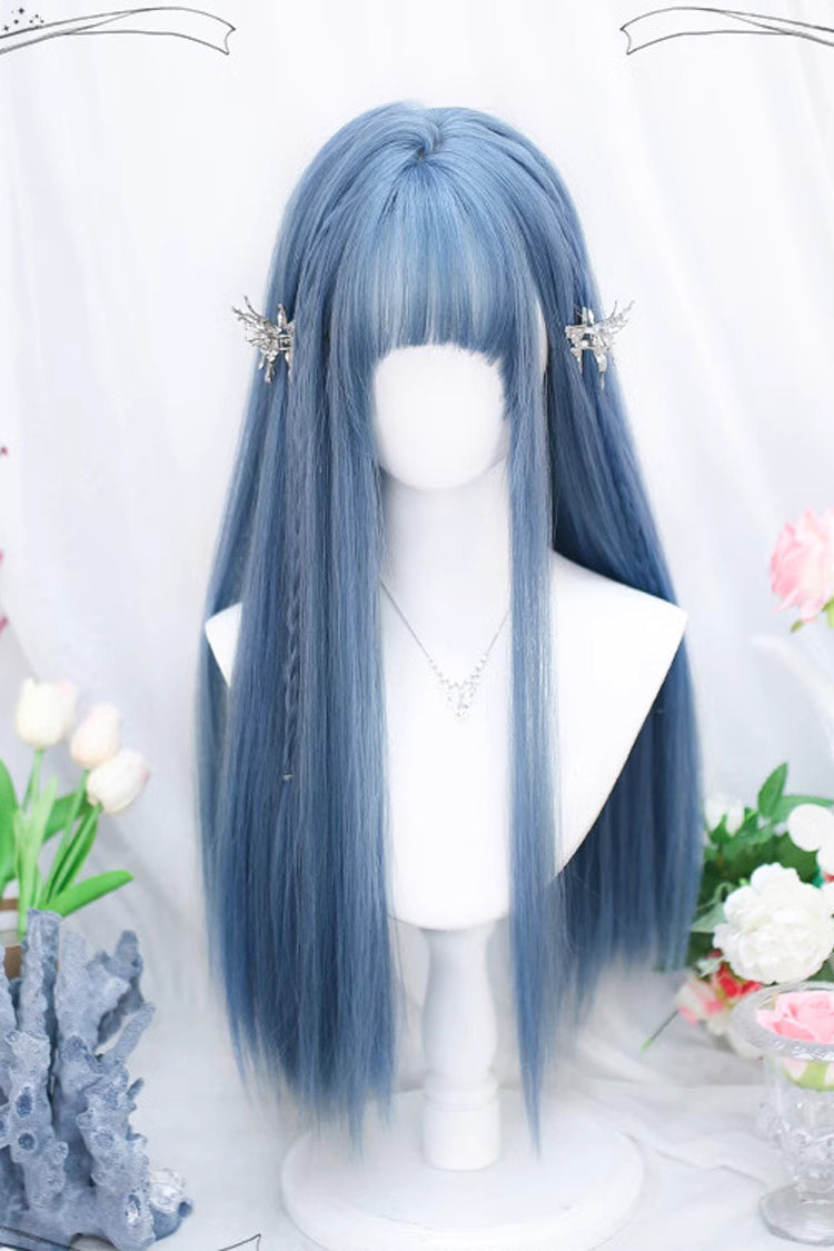 Blue Air Bangs Slightly Curly Long Sweet Lolita Wig - Product - 3