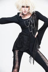Black Sexy Asymmetrically Broken Holes Spiderweb Shape Chains Women Punk T-Shirt - Product - 4