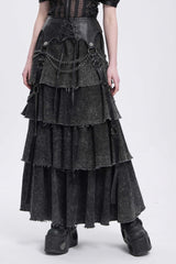 Black Multi-Layered Lace-Up Chain Women's Punk Skirt - Black - 1