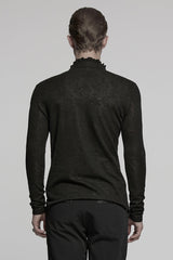 Black V Collar Long Sleeves Jacquard Embroidery Men's Gothic Blouse - Product - 3