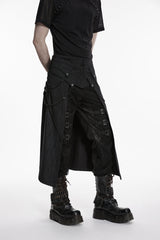Black Printed Lace-Up Zippered Chain-Decorated Men's Punk Skirt - Product - 6