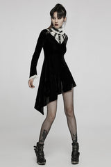 Long Trumpet Sleeves Stitching Lace Irregular Asymmetric Women's Gothic Dress 2 Colors - Product - 12