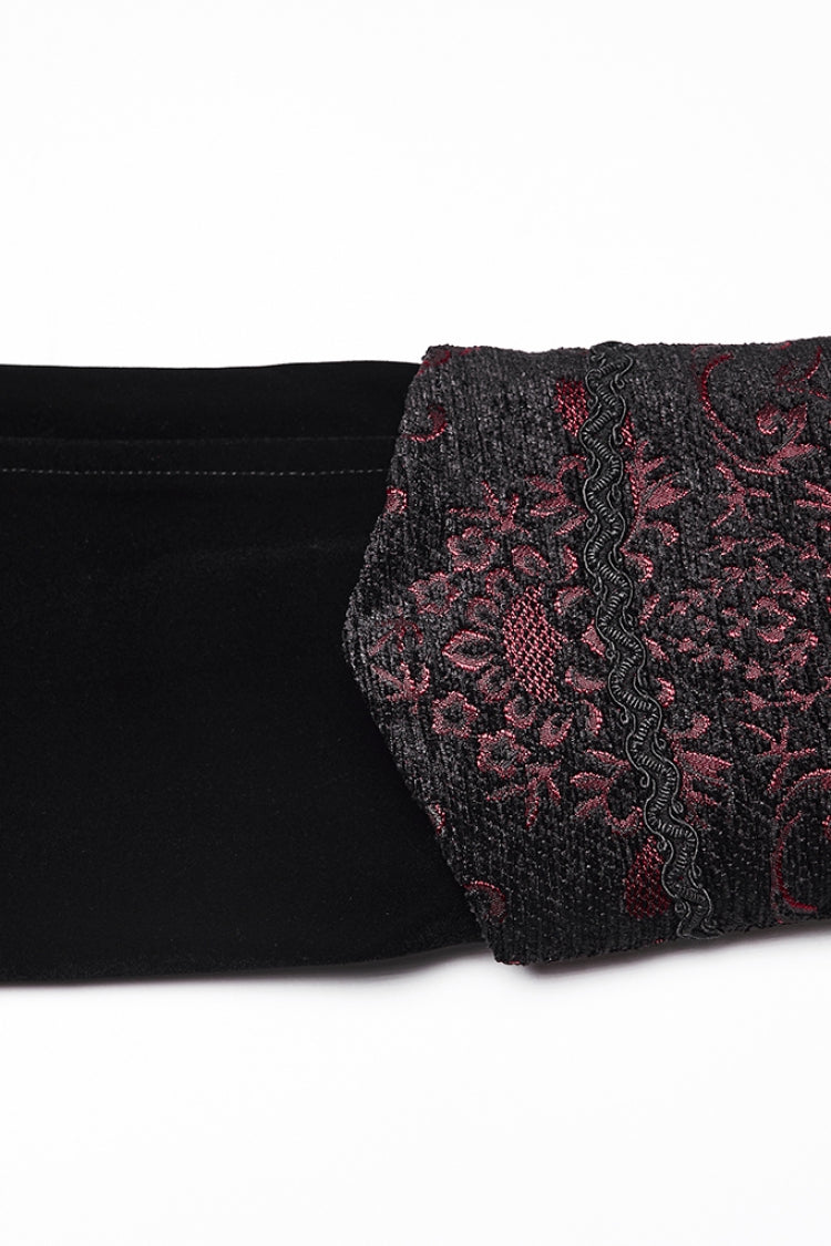 Black/Red Stand Collar Long Sleeves Floral Jacquard Bouble-breasted Zipper Men's Gothic Coat - Product - 7