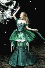 Green [Mermaid Tears] Off Shoulder High Waisted Ruffled Bow Sweet Princess Lolita Dress - Long-Skirt(Only) - 5