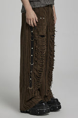 Metal Rivet Decoration Stitching Mesh Ripped Men's Steampunk Straight Pants 2 Colors - Product - 10