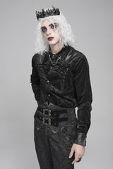 Black Lapel Collar Long Sleeves Print Embroidery Lace-Up Men's Gothic Blouse - Product - 6