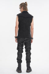 Black Lapel Collar Studded Slim Men's Punk Vest - Product - 4