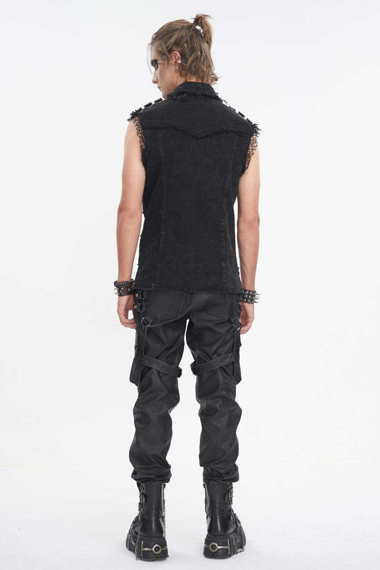 Black Lapel Collar Studded Slim Men's Punk Vest - Product - 4