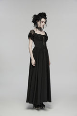Black Off Shoulder Short Puff Sleeves Ruffled Hanayome Embroidered Lace Women's Gothic Elegant Gorgeous Dress - Product - 3