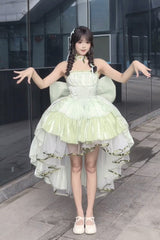 Green [Forest Princess] Off Shoulder Ruffled Bow Patchwork Sweet Lolita Dress - Product - 9