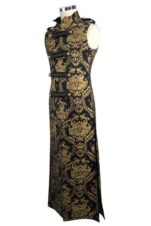 Black And Gold Court Floral Gothic Mens Long Coat - Product - 5